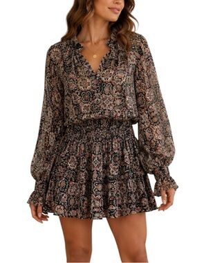 Ramy Brook Collin Printed Silk Blend mini Dress size M